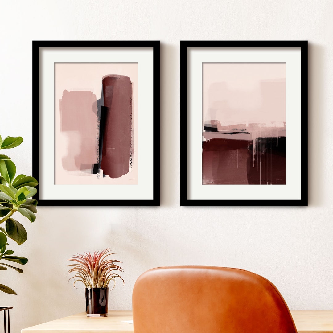 Pink Abstract Wall Art Set Blush Pink Set of 2 Prints Modern - Etsy UK