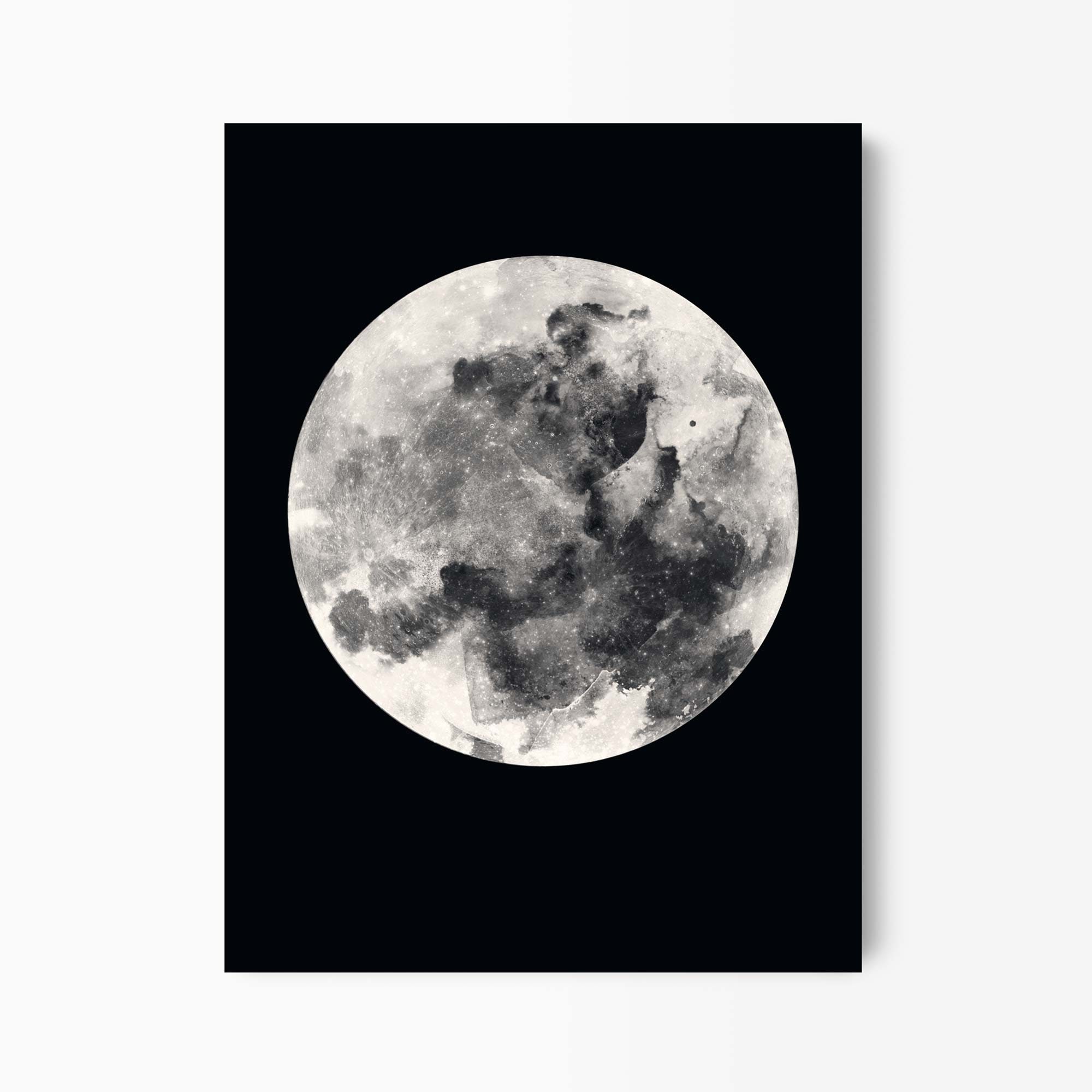 Black & White Moon Art Print, Framed Abstract Boho Wall Art