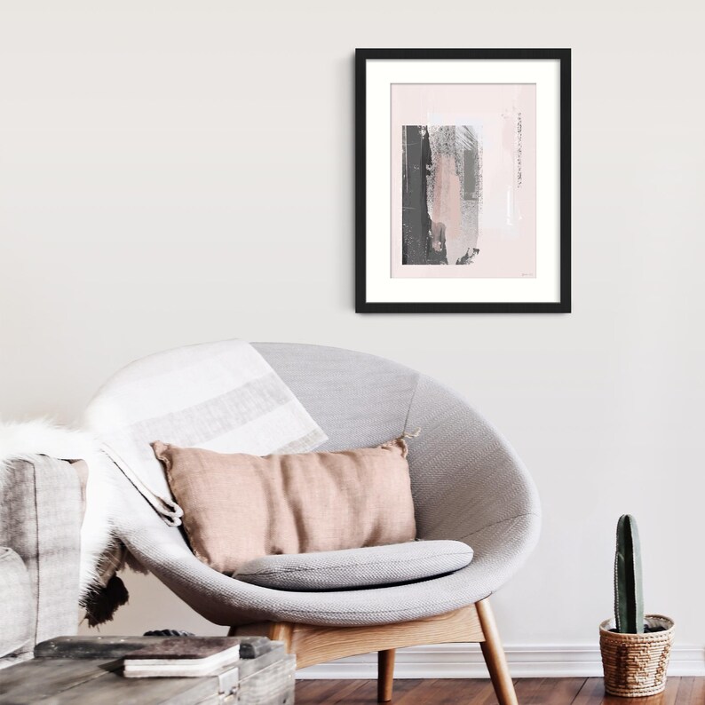 Pink and Grey Abstract Wall Art Print Blush Pink Abstract Etsy