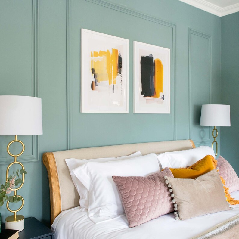 Mustard and Grey Abstract Wall Art Set Set of 2 Abstract Etsy