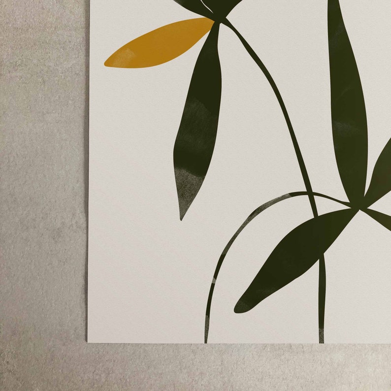 Neutral Abstract Floral Wall Art Framed Green & Yellow Flower Etsy UK