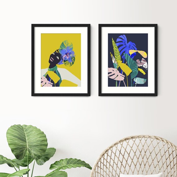 Bright Tropical Wall Art Set Set Of 2 Framed Tropical Leaf Etsy