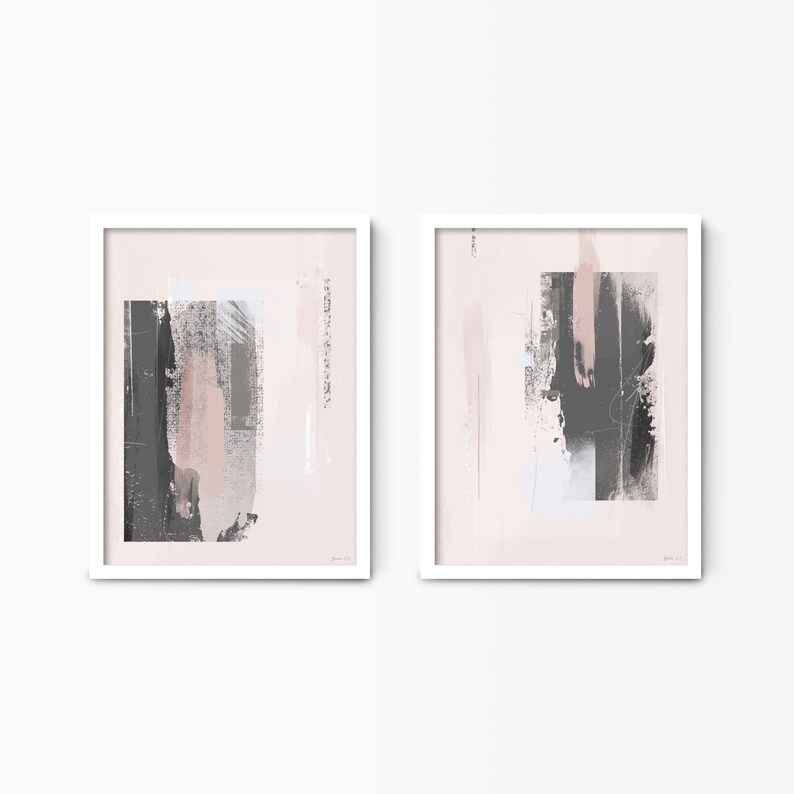 Pink and Grey Abstract Art Blush Pink Wall Art Print Set of Etsy