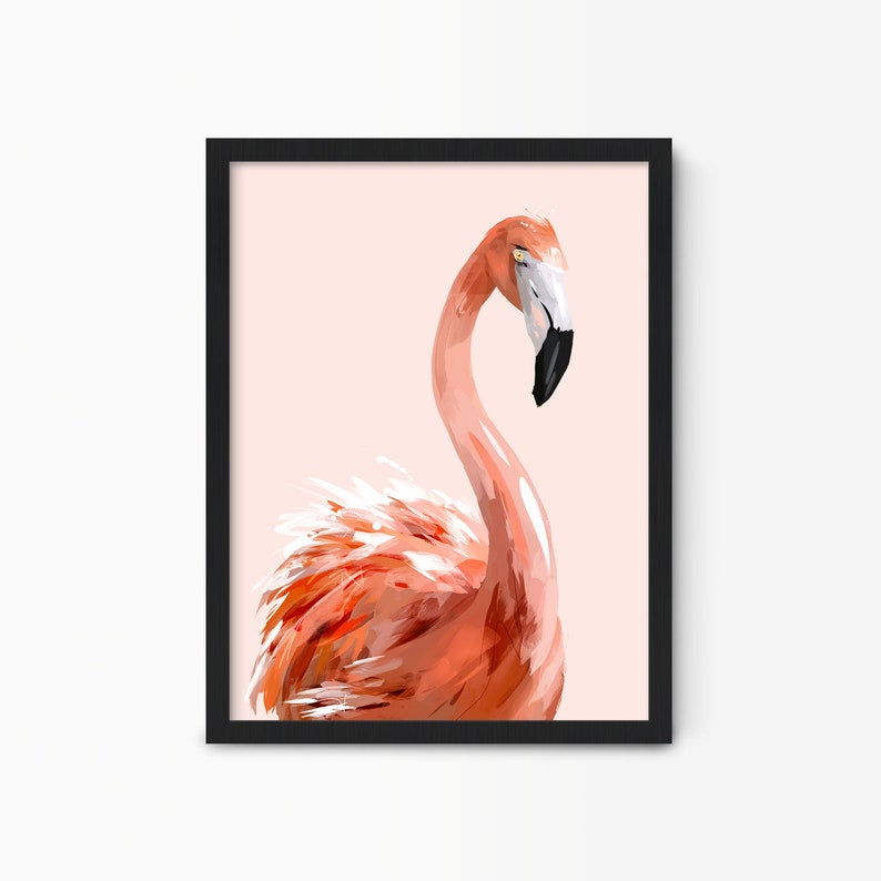 Pink Flamingo Wall Art Print, Framed Flamingo Painting, Modern Flamingo Animal Poster, Tropical Flamingo Wall Decor Black Frame