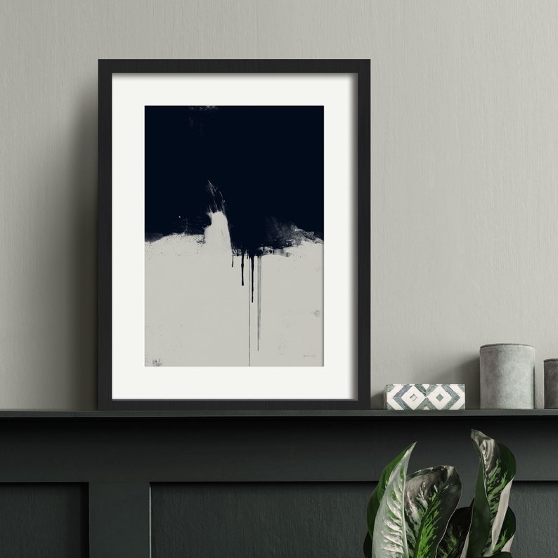 Dark Abstract Art, Framed Abstract Wall Art Prints, Abstract Painting, Black and Grey Minimalist Wall Art image 2