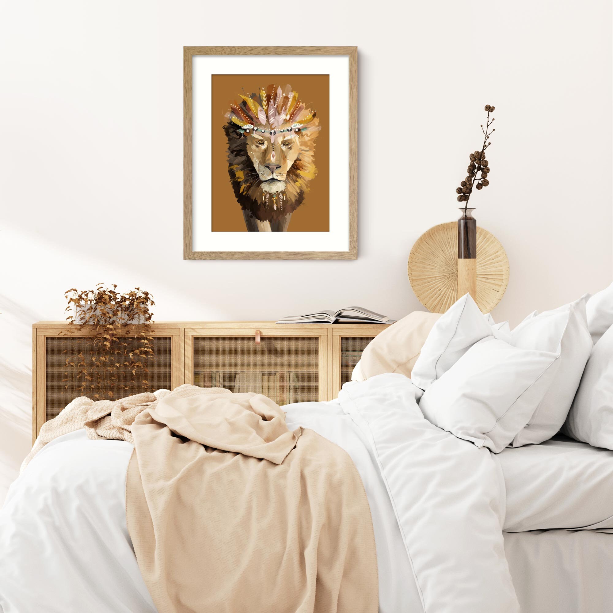 Bohemian Lion Art Print Lion Painting Framed Lion Poster Etsy