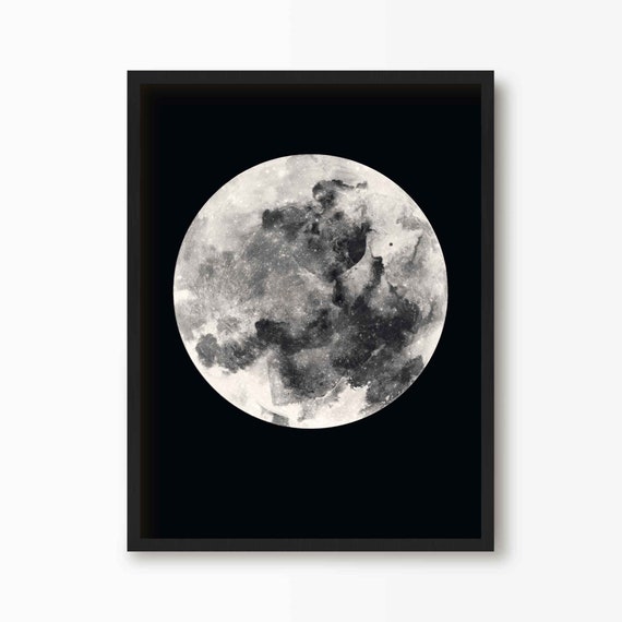 Black & White Moon Art Print Framed Abstract Boho Wall Art - Etsy