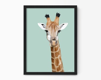 Giraffe Wall Art Print, Framed Giraffe Wildlife Art, Modern Giraffe Wall Decor, Kids Room Animal Wall Art Poster