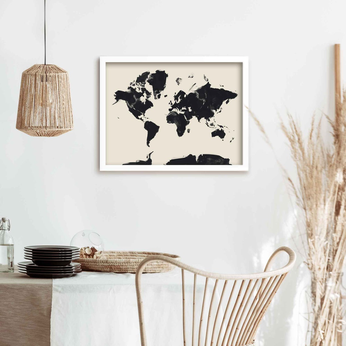 Large World Map Wall Art Painting Framed Travel Wall Art Etsy