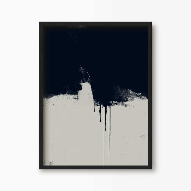 Dark Abstract Art, Framed Abstract Wall Art Prints, Abstract Painting, Black and Grey Minimalist Wall Art Black Frame