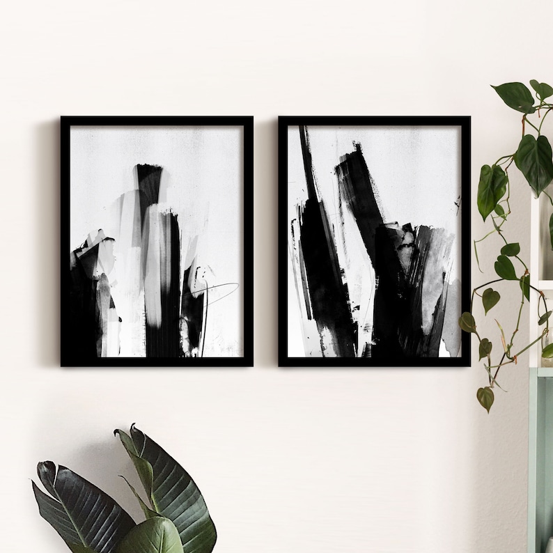 Minimalist Abstract Wall Art Set of 2 Prints Framed Abstract Etsy