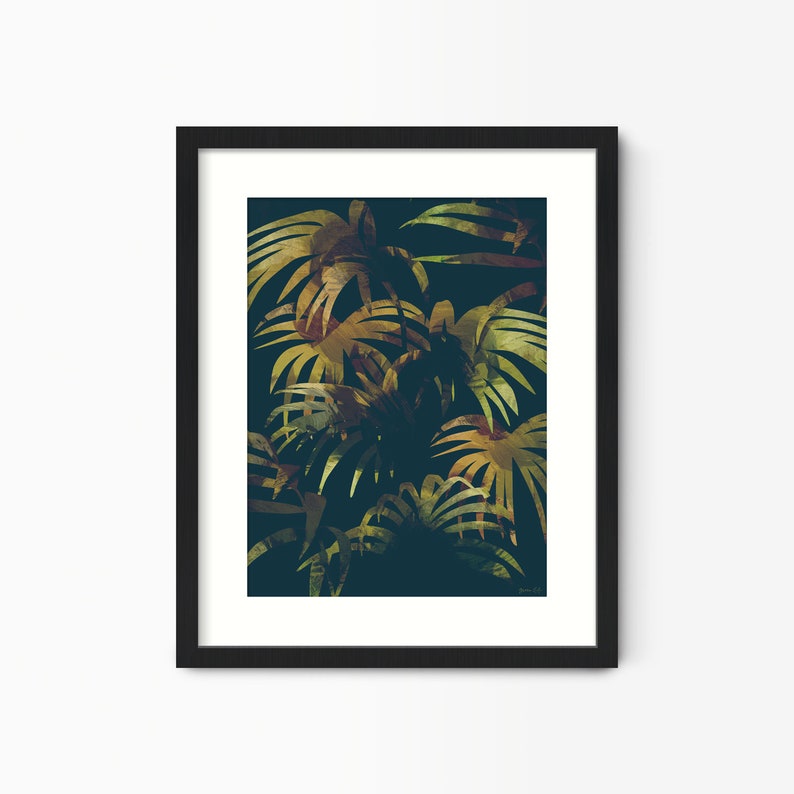 Dark Tropical Jungle Leaf Art Print Framed Botanical Wall Etsy