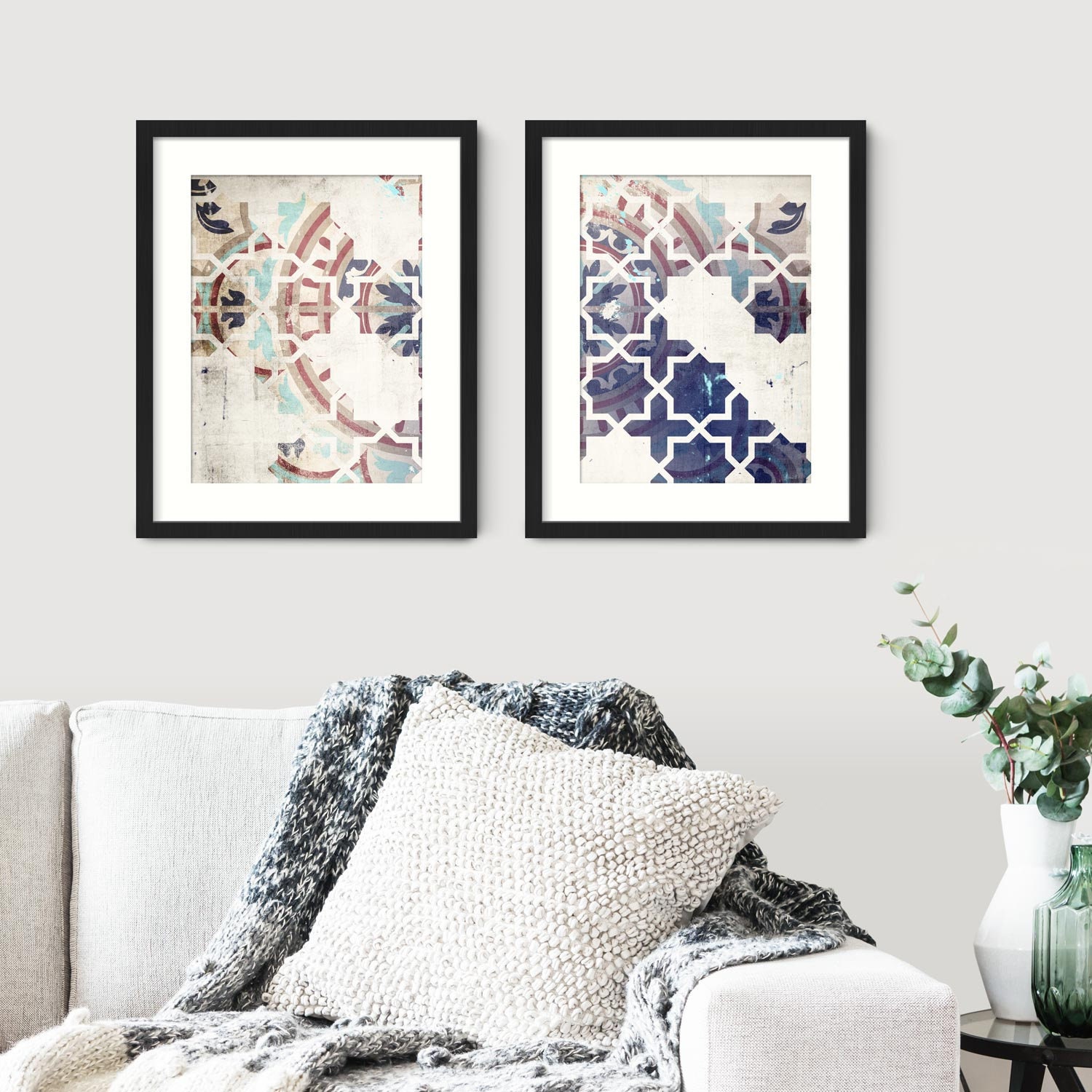 Blue Moroccan Wall Art Set of 2 Prints Modern Morocco Boho Etsy UK