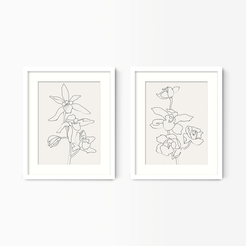 Black & White Orchid Flower Wall Art Set of 2 Framed Flower Etsy UK