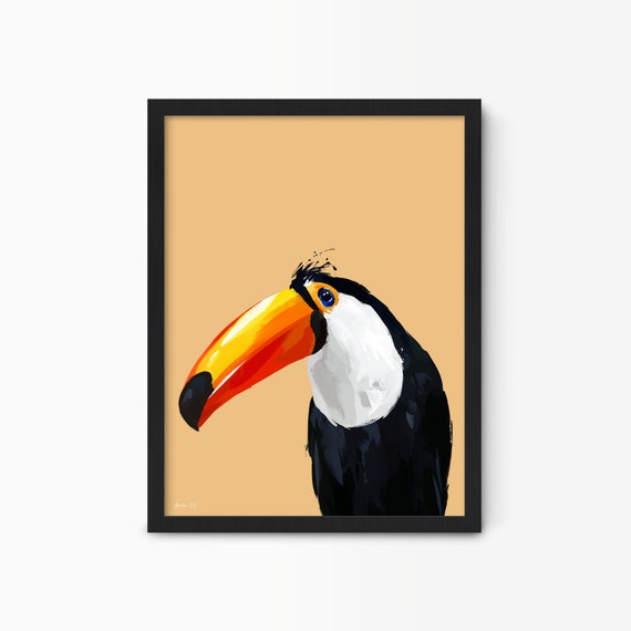 Décalé Toucan Wall Art Print Encadré Oiseau Tropical Peinture Enfants Chambre Animal Wall Decor Moderne Tropical Animal Estampes