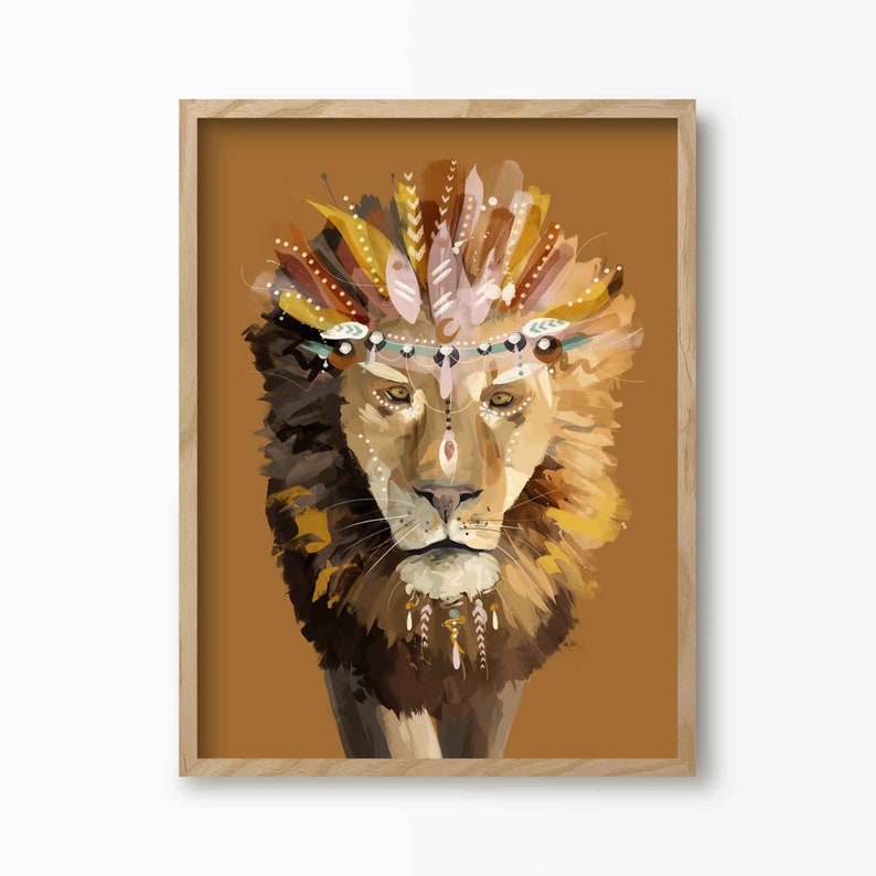 Bohemian Lion Art Print Lion Painting Framed Lion Poster Etsy UK