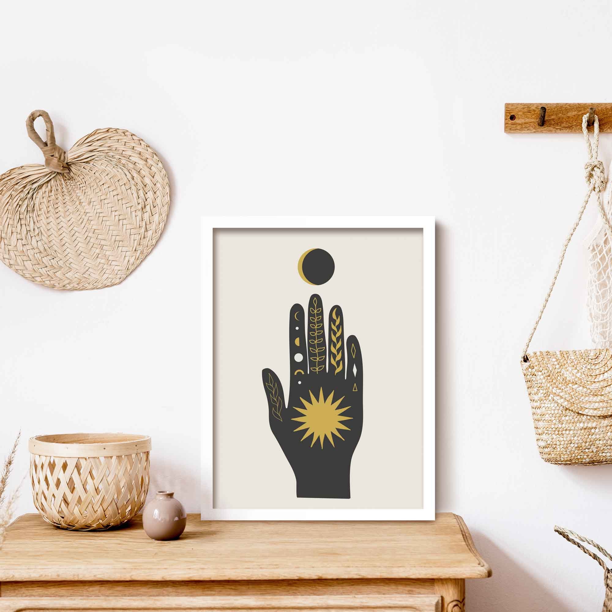 Boho Hand Wall Art Sun and Moon Print Bohemian Bedroom Wall - Etsy UK