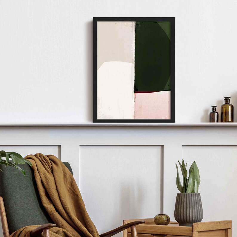 Pink & Green Abstract Wall Art Print Modern Framed Abstract Etsy
