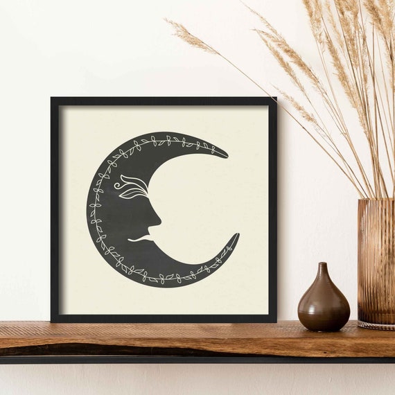 Boho Moon Wall Art Print Framed Celestial Poster Modern Bohemian