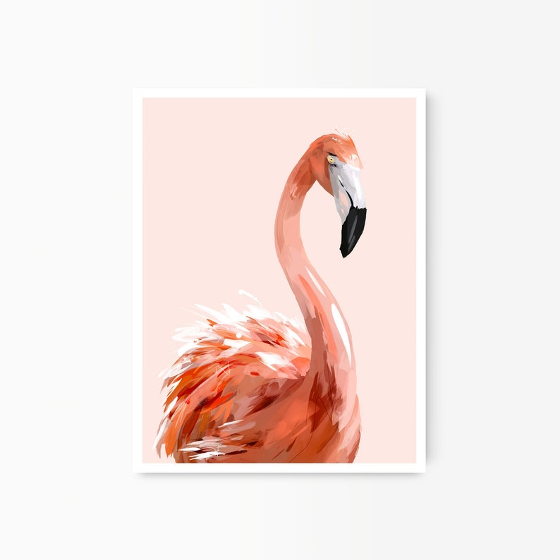 Pink Flamingo Wall Art Print, Framed Flamingo Painting, Modern Flamingo Animal Poster, Tropical Flamingo Wall Decor Unframed Print