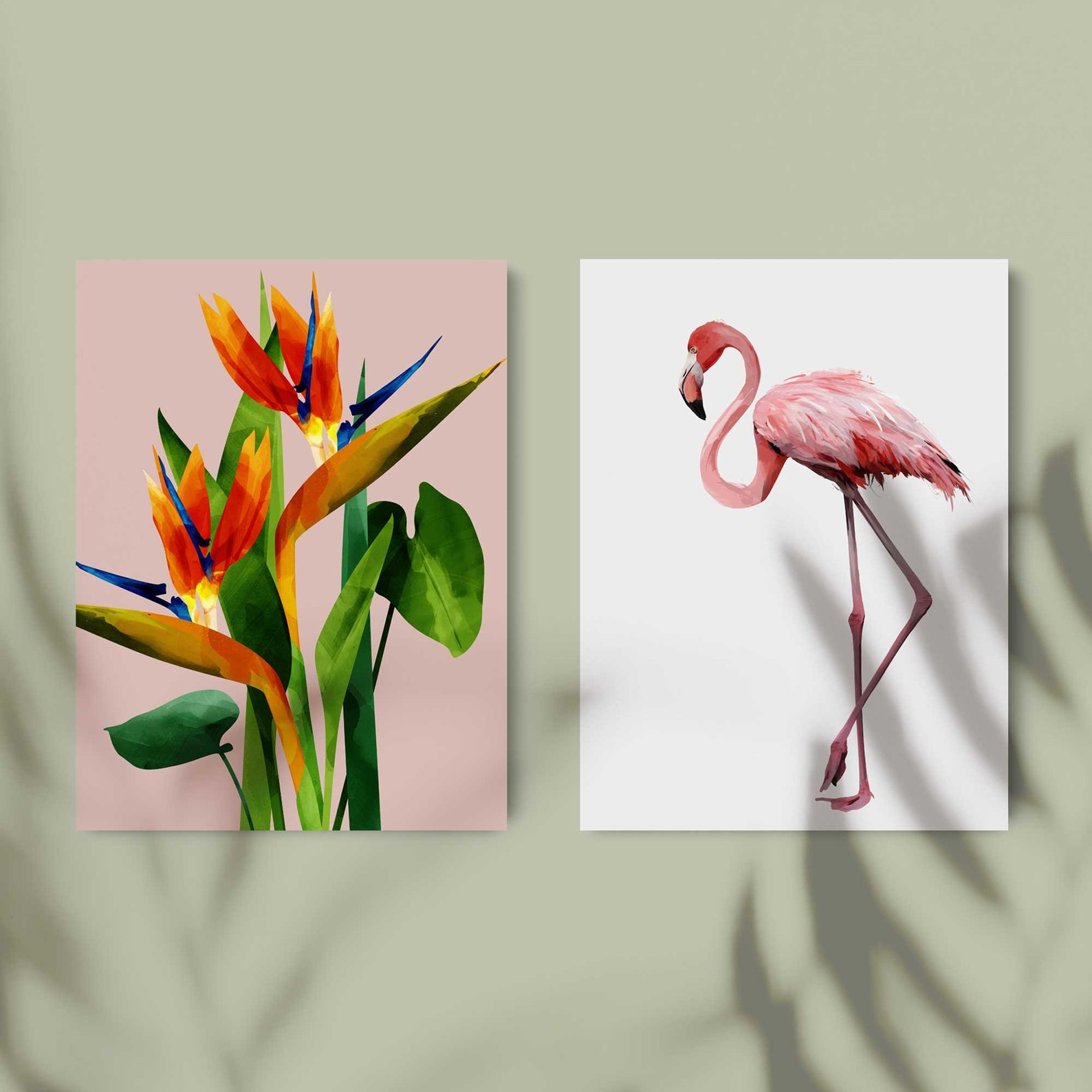 Framed Tropical Wall Art Set Pink Flamingo Poster Bright Etsy UK