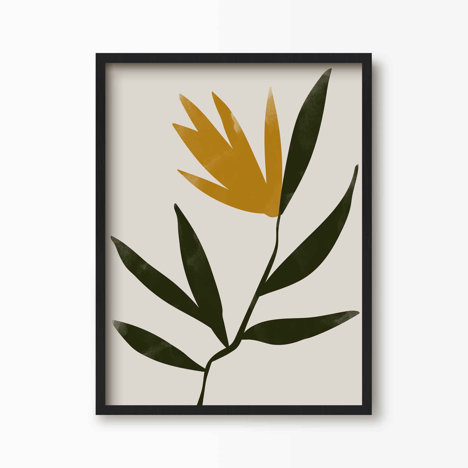 Forest Green Mustard Yellow Floral Wall Art Modern Neutral Etsy UK