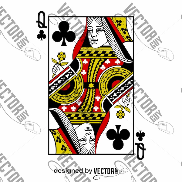 Queen of Clubs Playing Cards, Cut File, SVG, Instant Download