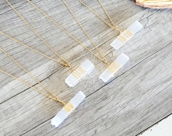 Raw Selenite Crystal Pendant Necklace, Adjustable 16 - 18", Gold