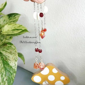 Aura Quartz Dowsing Pendulum: Carnelian, Garnet & Shell Crescent Moon 6"