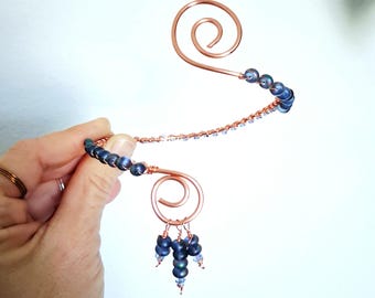 Bracelete de cobre para o braço, faixa de braço com contas holográficas azuis, tamanho único