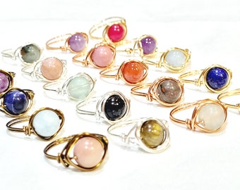 Wholesale Rings, Wire Wrapped Gemstone Rings, Assorted Ring Lot
