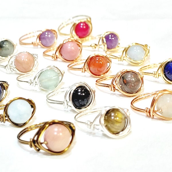 Wholesale Rings, Wire Wrapped Gemstone Rings, Assorted Ring Lot