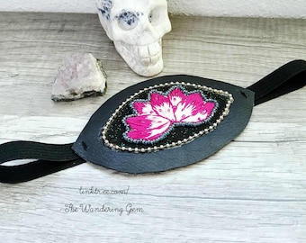 Handbroderad ögonlapp med lotusblomma, justerbar kostymaccessoar, iögonhjälpmedel för synen