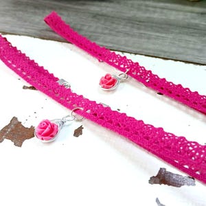 Pink Rose & Lace Choker Necklace, Floral Jewelry, Summer Accessories, Cute Floral Choker
