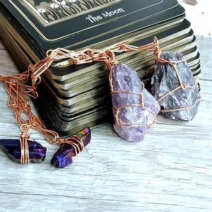 Raw Amethyst Pendulum: Copper Wire Wrapped Crystal Dowsing, 9&quot;