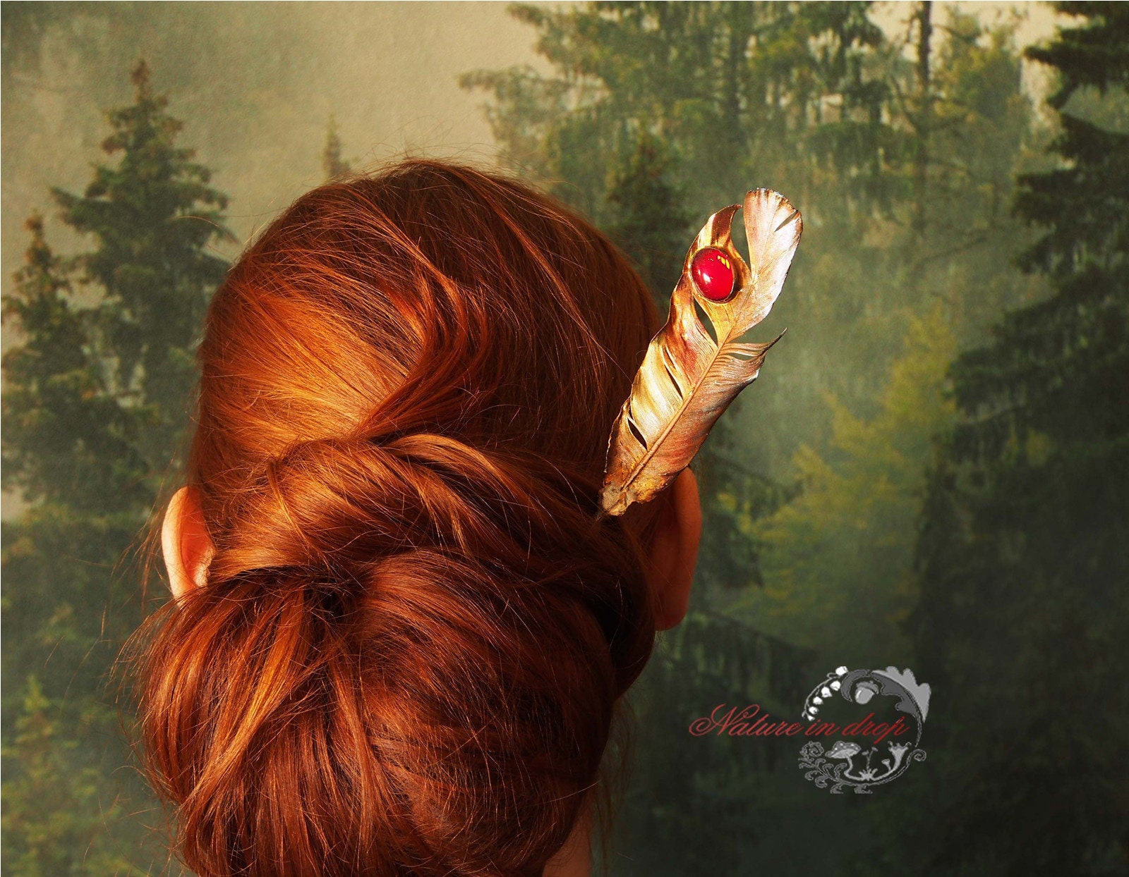 Plated Feather Hairpin. Hairpin With Real Feather. Natural Jewelry. Nature Inspired. Natural ...