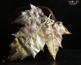 Gilded maple brooch. Brooch with real leaf. Gilded. Botanical jewelry. Nature Inspired. Electroplating.