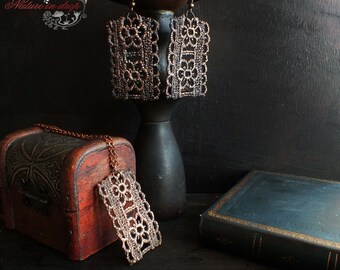 Plated lace - jewelry set. Vintage jewelry. Lace jewelry. Lace earrings. Lace pendant. Copper-plated. Electroforming.