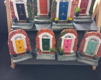 A Mini  Georgian Door of Dublin City   with red Brick Walls   and Failte door mat, many Colours  Available  pick your own colour