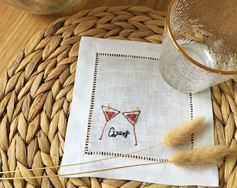 Hand-embroidered 100% Linen cocktail napkins