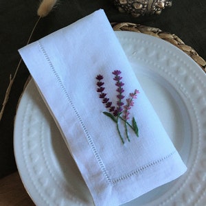 Hand bestickt Lavendel Design Leinen / Baumwolle Servietten