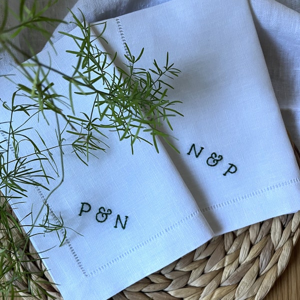 Hand Embroidered Initials only/ Personalised Luxury hemstitched Linen/Cotton Napkins