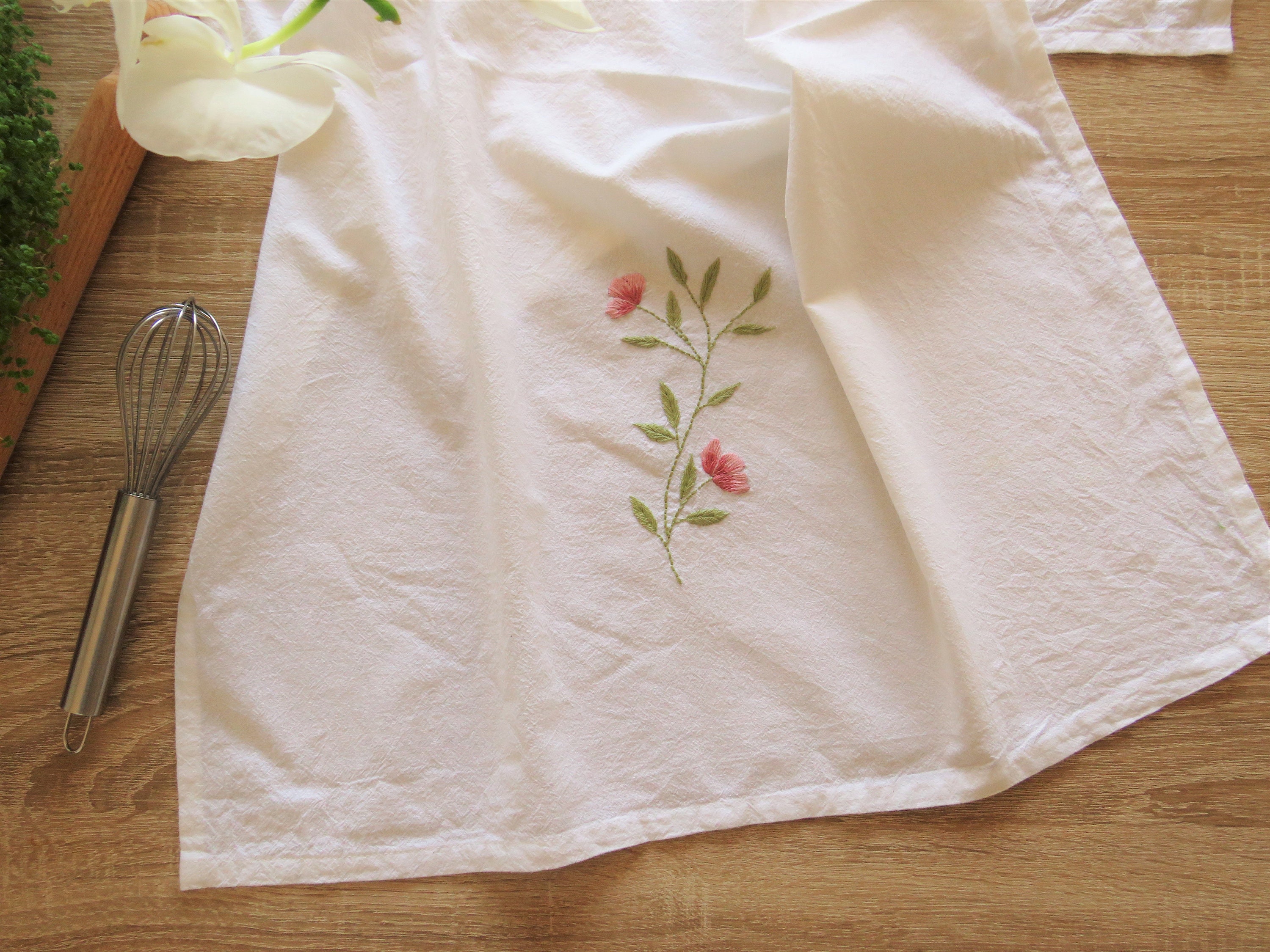 Hand Embroidered 100 Organic Cotton Tea Towel/ Kitchen Towel/ Etsy UK