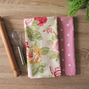 Rosa Baumwolle Geschirrtuch 2er Set / Floral und Bunt
