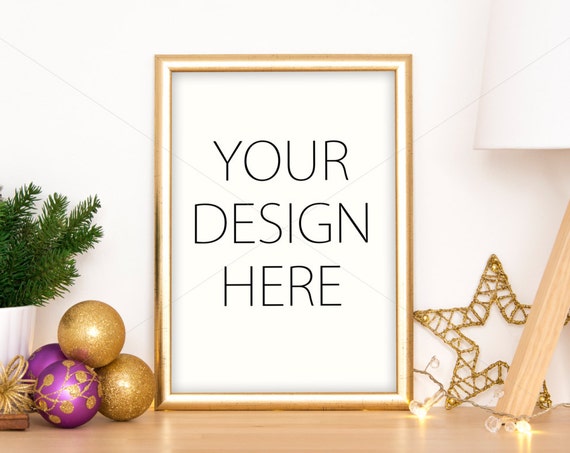 Christmas Scene Mockup Gold Frame Mockup Art Mockup Picture