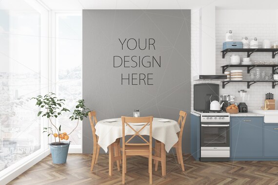 Blank Wall Mockup Art Pink Kitchen Interior Dining Room Blank Wall Mockup Art Pink Kitchen Interior Dining Room