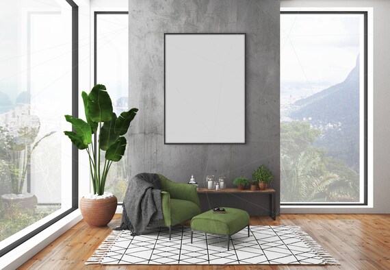 Blank Wall Mockup Black Frame Art Lounge Interior Room