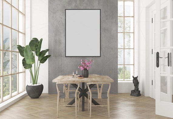 Blank Wall Mockup Black Frame Art Dining Room Interior Blank Wall Mockup Black Frame Art Dining Room Interior