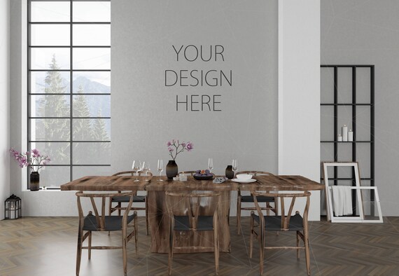 Blank Wall Mockup Black Frame Art Dinning Room Interior