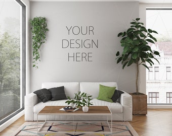 Download Blank Wall Mockup Art Lounge Interior Mockup Living Room Mockup Poster Artwork Canvas Horizontal Vertical Frame Bundle Urban Jungle Free Psd Mockups Best Packaging PSD Mockup Templates